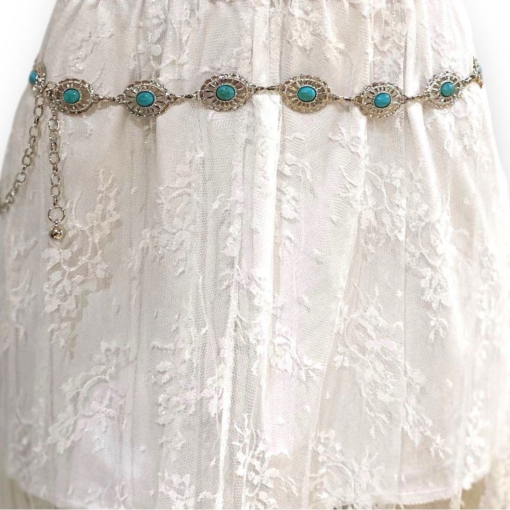 Turquoise Silver Concho Chain Belt - Picture 2 of 4